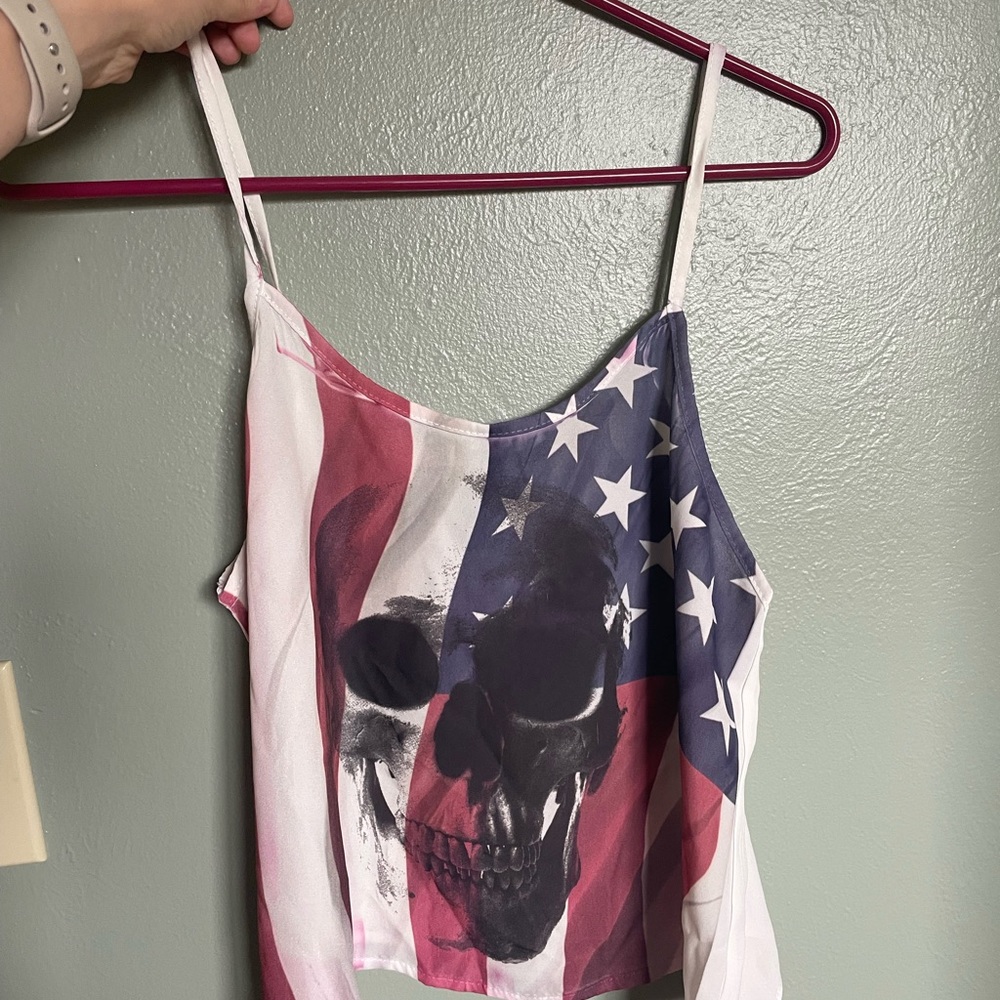 Wet Seal American Flag Skull tank top